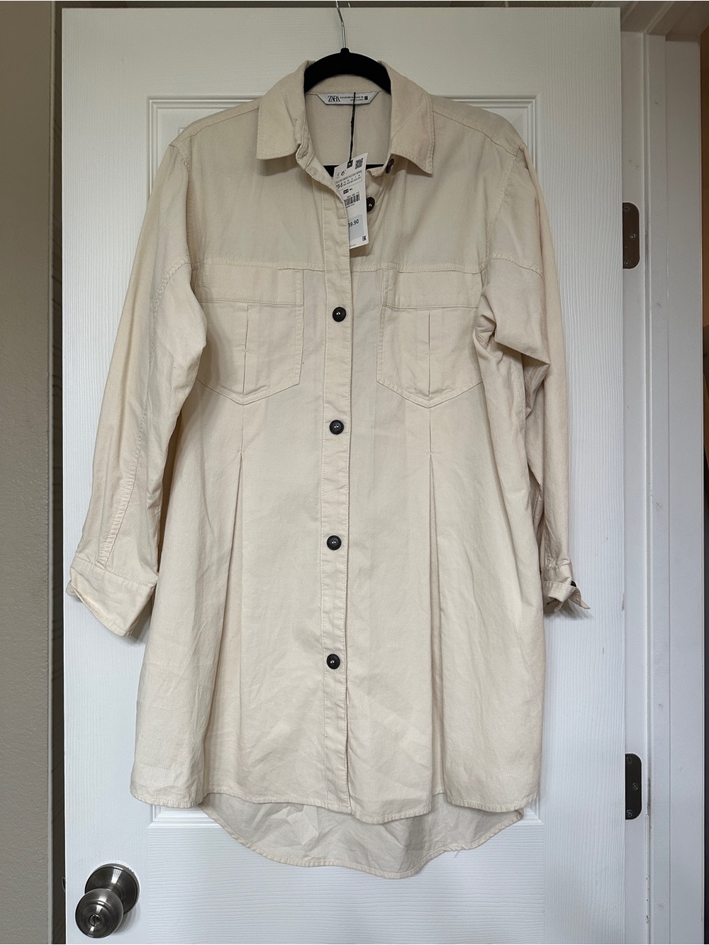 Zara Cream Button-Front Long Shirt Jacket